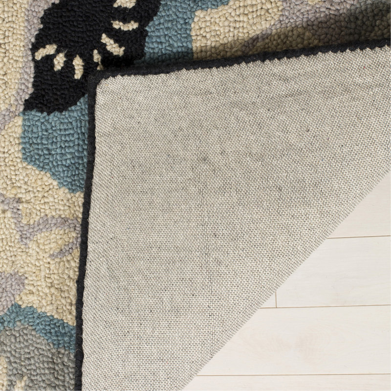 Tapis bleu / gris / beige en laine touffeté à la main Floral, Rectangle 5 pi x 8 pi