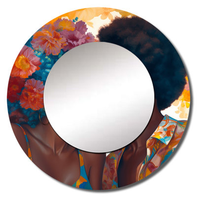 Guilbeaux Beautiful Black Couple In Love II - Romantic Decorative Wall Mirror, Traditional Round Mirror, Printed Metal Art