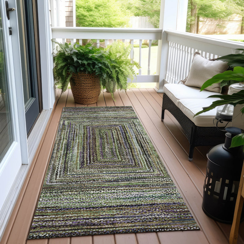 Machine Washable Indoor/Outdoor Xhevrie ACN1725 Olive Rug, Runner 2'3" x 7'6"