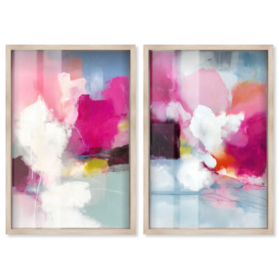 Pink Explosion Duo Shadowbox Print Sunset Pink Wall Decor Set by Art Remedy, Black Frame, 10 x 15