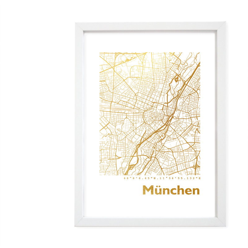 Munich Map - Single Picture Frame Print, 42.5cm H x 32.5cm W x 3.5cm D