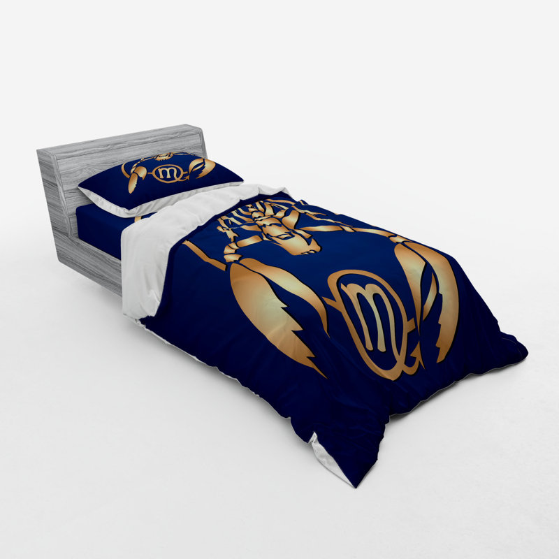 Ensemble de housse de couette en microfibre Scorpio Blue / Gold Coastal, Housse de couette simple TG + 2 articles suppléme