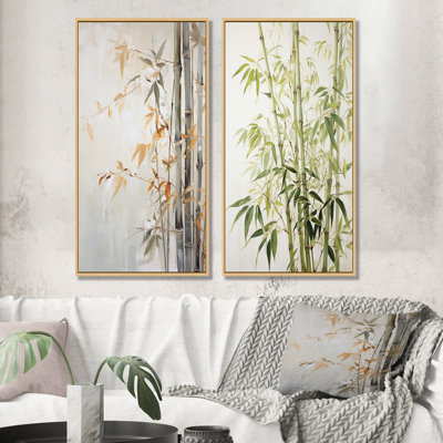 Muted Bamboo Embrace - Bamboo Canvas Wall Art Set Of 2