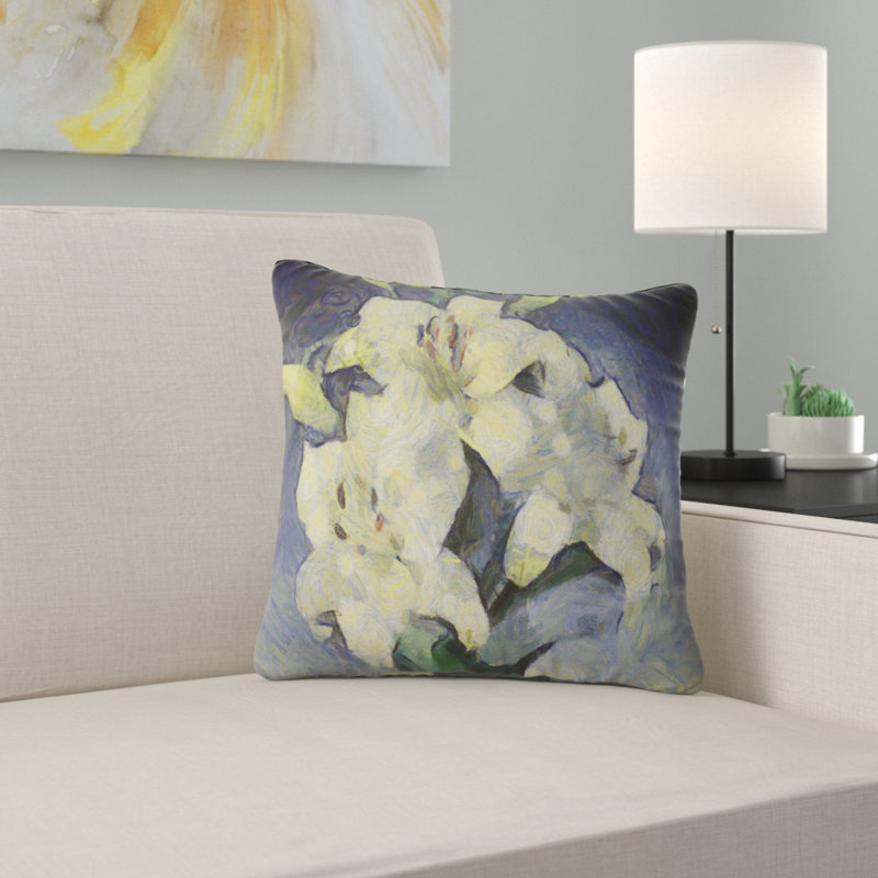 Coussin en aquarelle floral lilies, 16 po x 1 po, Coussin décoratif