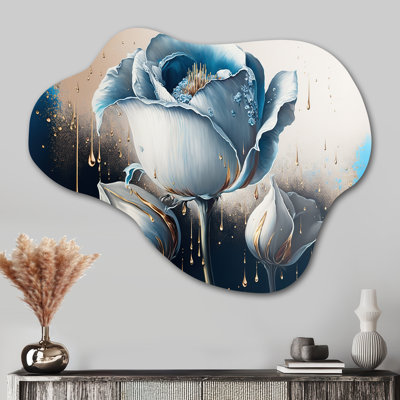 Light Blue And White Cally Lillies II - Calla Lily Asymmetrical Metal Print Wall Art, Traditional Cloud Metal Wall Decor