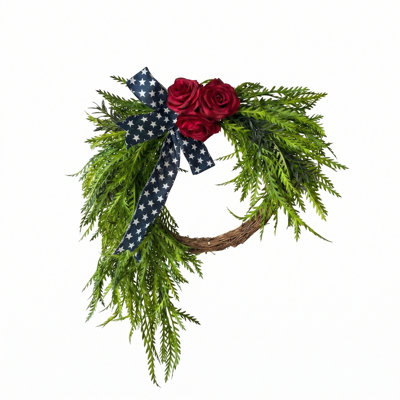 Couronne patriotique 23,6 "avec roses rouges et nœud d'étoile pour décor du 4 juillet