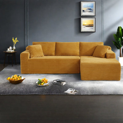 Spacious Corduroy L-shaped Sofa, No Assembly, Modern Living Room Couch