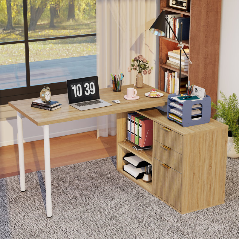 53" L-shaped Executive Desk with File Cabinet