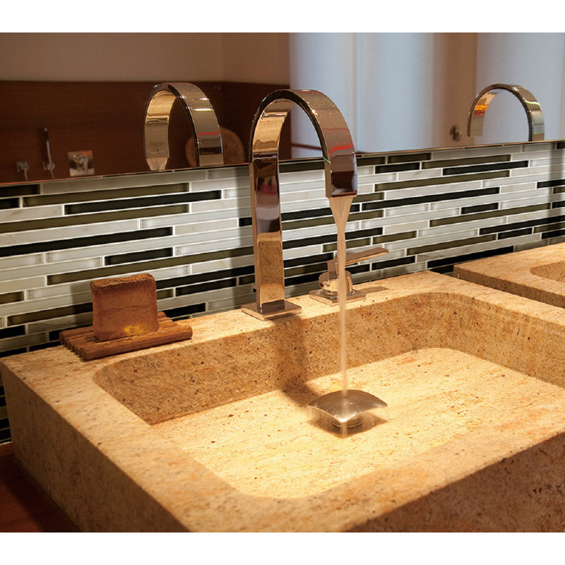 Horizon Linear Polished Tile, White/Gray