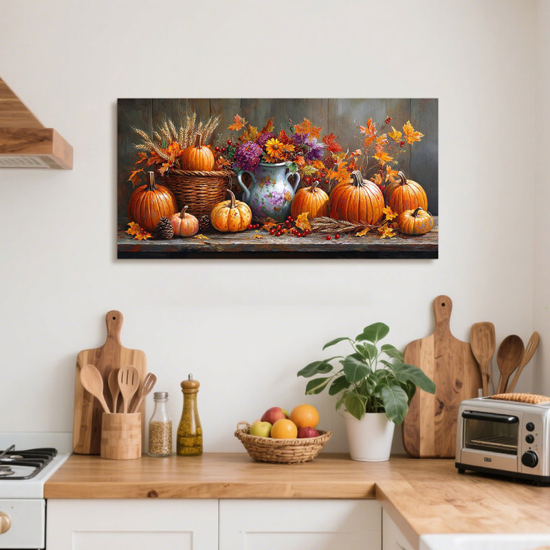 Art mural en forme de citrouille rustique en 2 dimensions, H 28 po x l 58 po