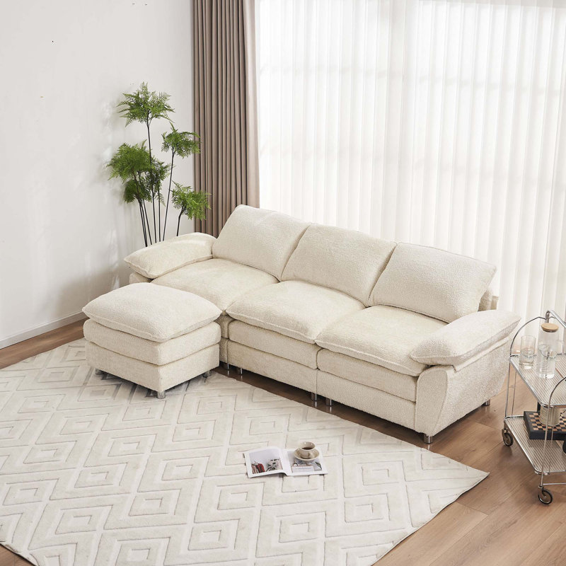 Canapé moderne à 3 places avec repose-pieds, Beige