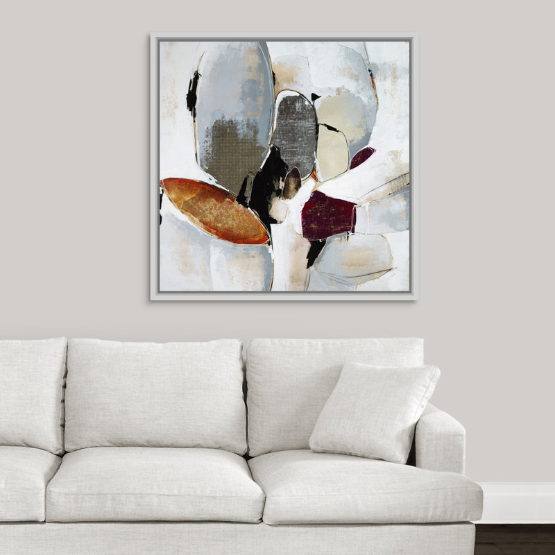 «Lost in the Moment», peinture sur toile, H 37,7 po x l 37,7 po x P 1,75 po, Cadre flottant blanc