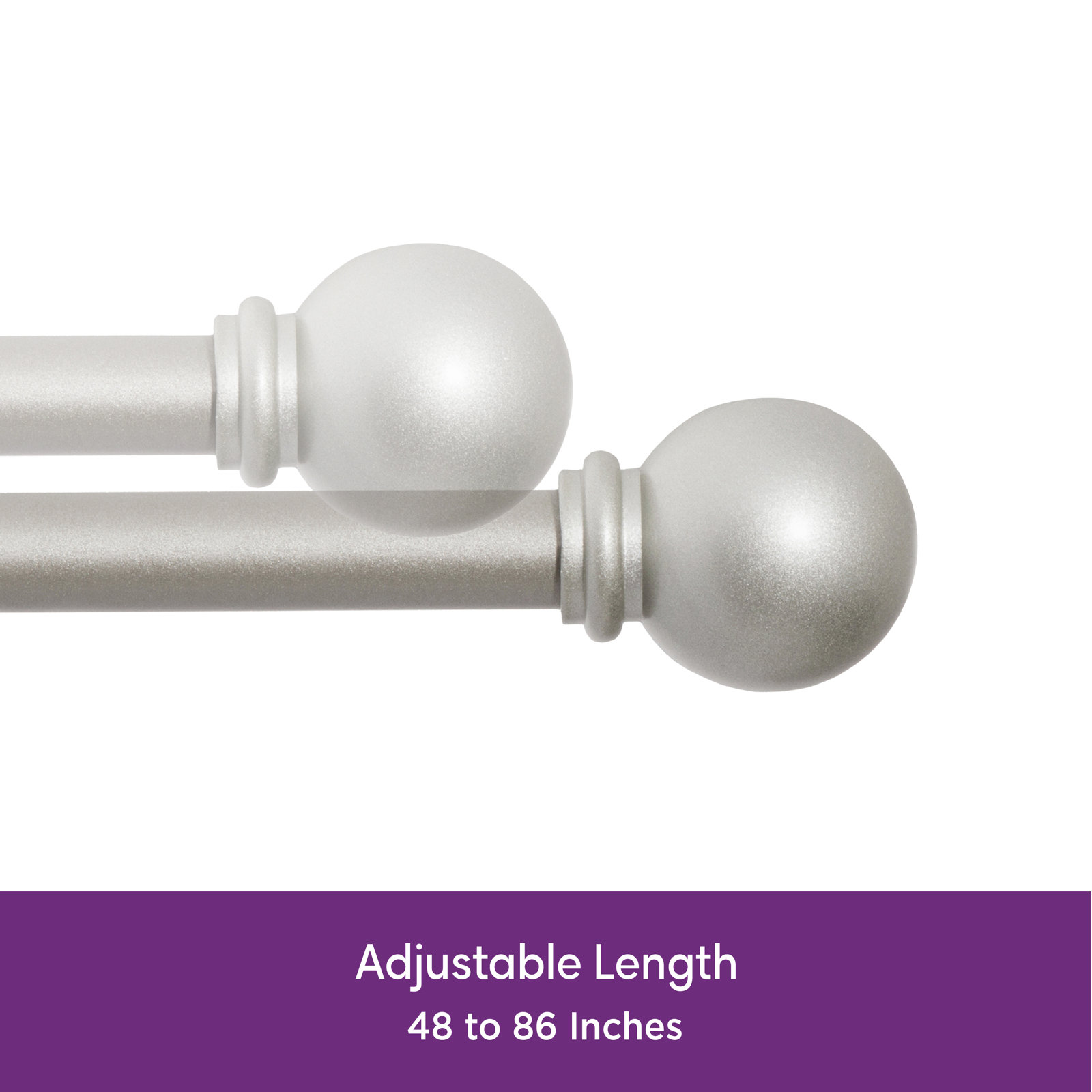 Camptown Ball End Single Curtain Rod, 48" - 86", Brushed Nickel