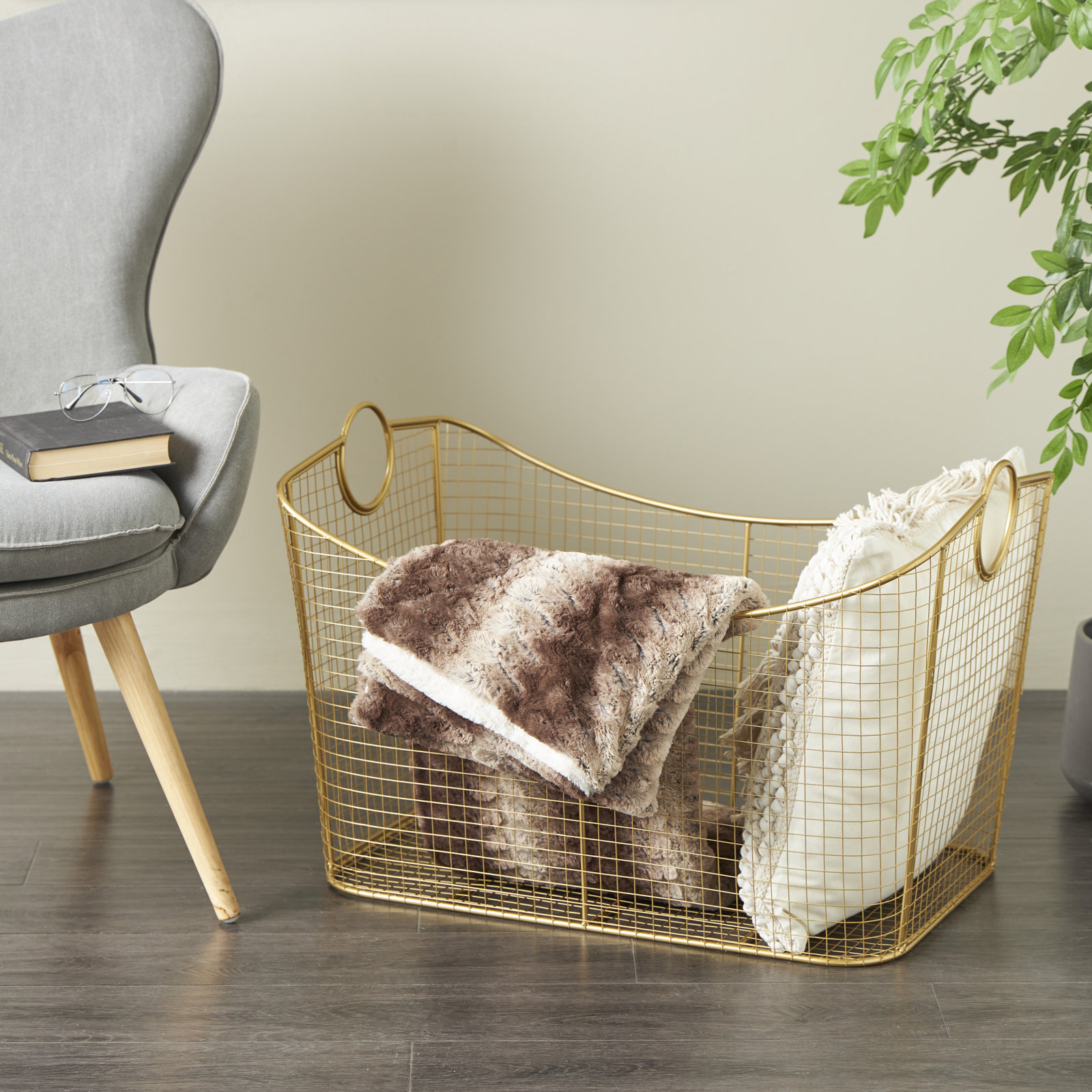 Annaya Metal General Basket, Gold