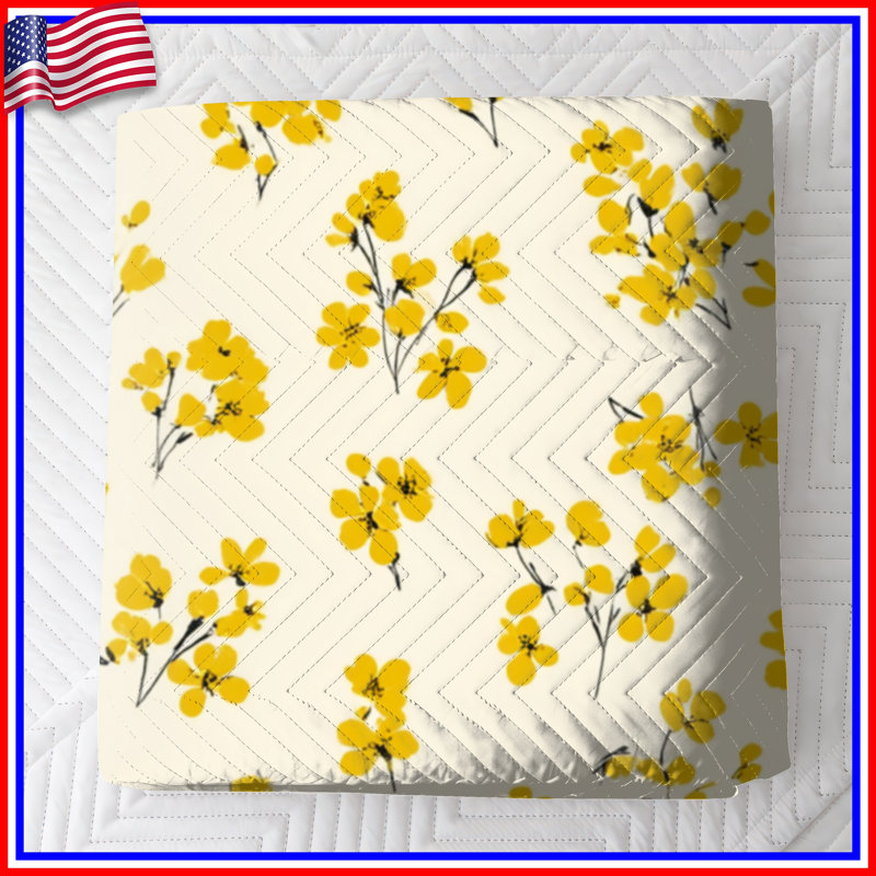 Couvre-lit matelassé à motif floral jaune, Lit simple