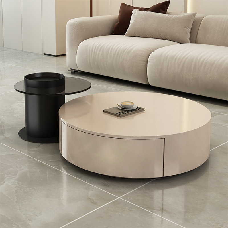Table basse moderne simple ronde, H 12,2 po x L 31,5 po x l 31,5 po, Noir, noir, noir, noir
