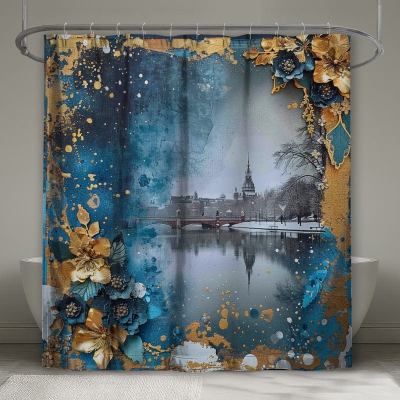 Rideau de douche Cityscape - Scenic Bathroom Decor Art Deco, L 70 po x H 73 po