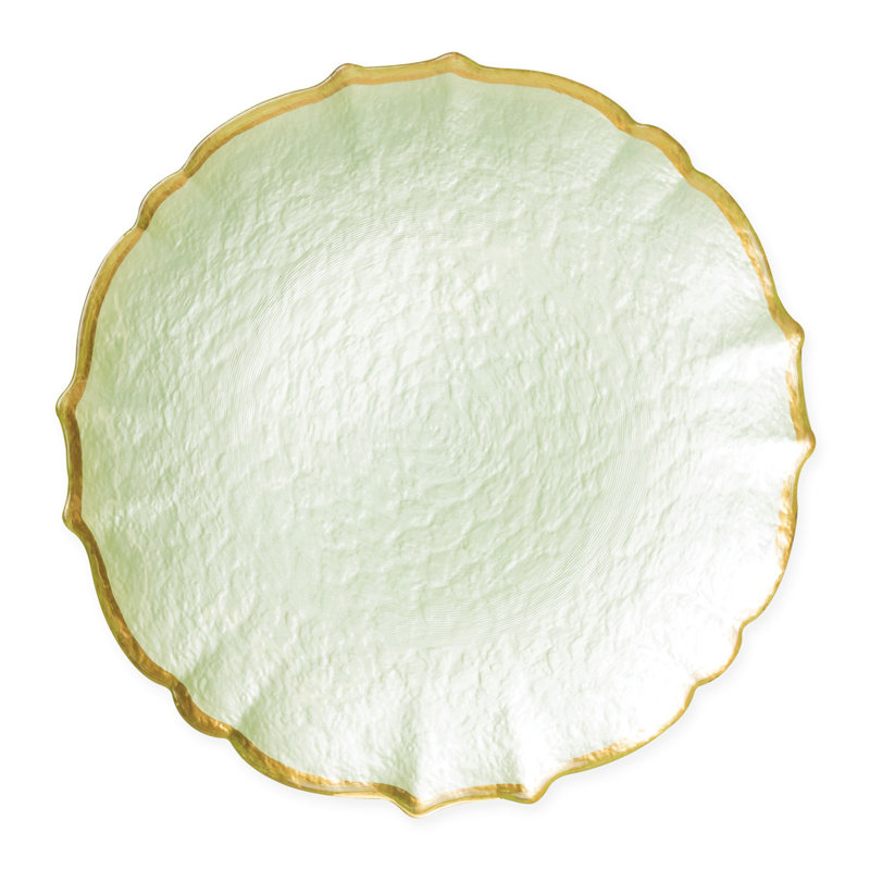 Assiette à salade baroque en verre, Pistache