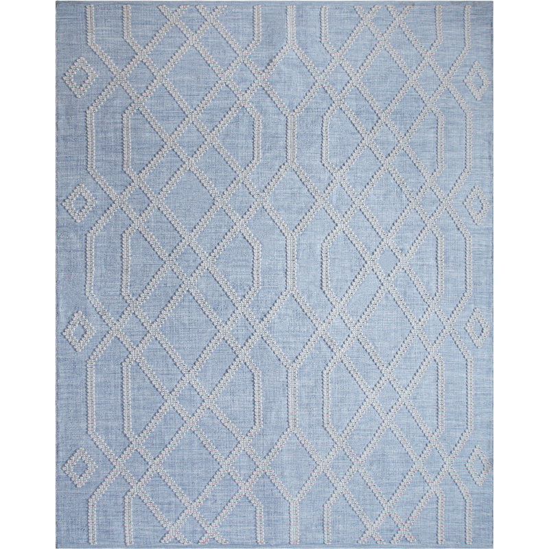 Cable Geometric Handwoven Blue Indoor / Outdoor Use Area Rug, Blue, Rectangle 9' x 13'
