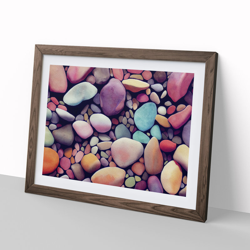 Colourful River Pebbles Vol.1 - Single Picture Frame Print, Walnut Framed, 46cm H x 64cm W x 2cm D