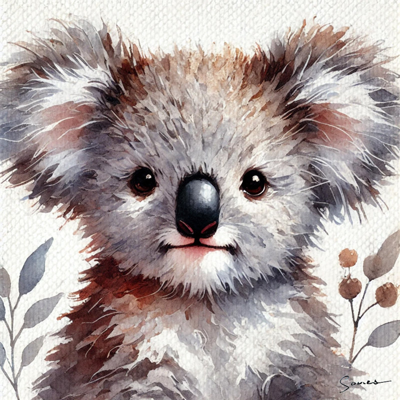 Adorable art mural Koala, H 12 po x l 12 po