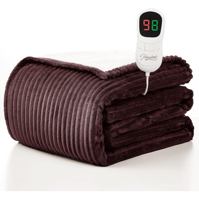 Heated Electric Throw Heating Throw 1/2/4/6/8 Hours Auto Off 10 Heat Levels Over Heat Protection Soft Flannel Sherpa ETL Certification