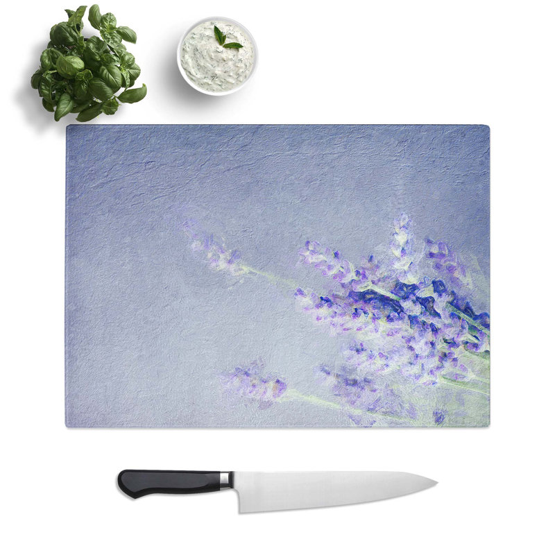 Tempered Glass Pretty Lavender Chopping Board, 28.5 cm W x 20 cm L