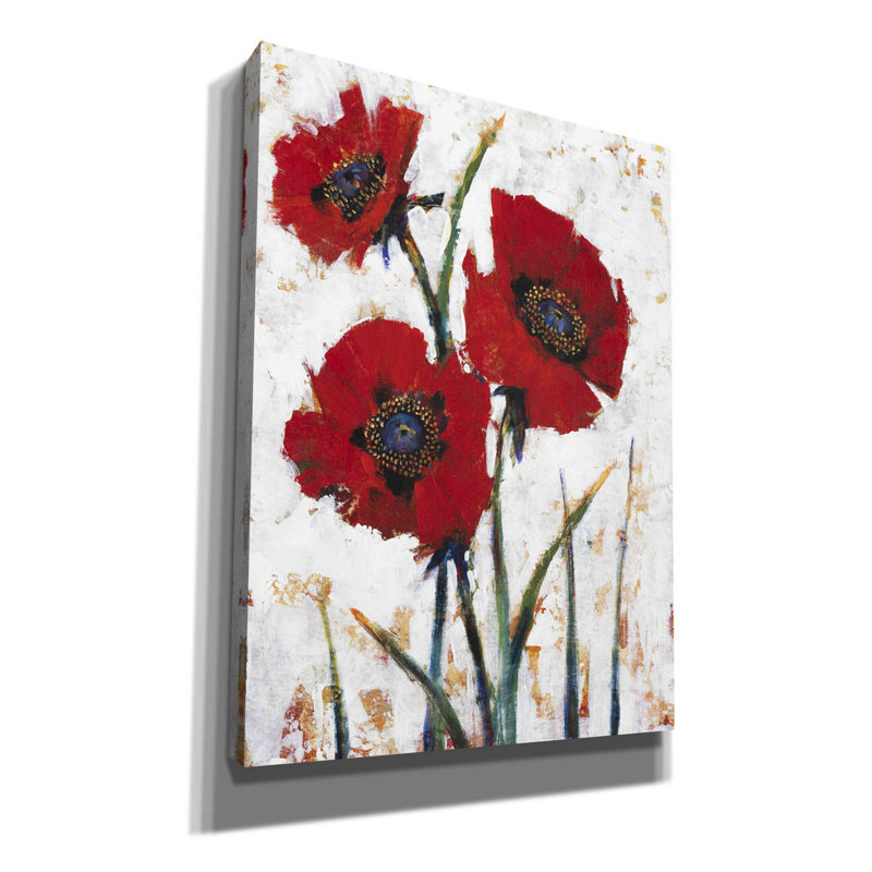 «Red Poppy Fresco I» par Tim O'toole, art mural sur toile, H 54 po x l 40 po x P 1,5 po