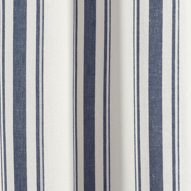Navy and White Cotton Blend Striped Window Curtain Panels, 42"W x 95"L