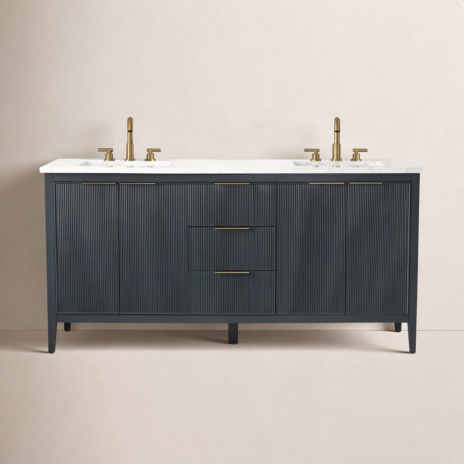 Bilroy 72" Pine Double Bathroom Vanity, Vintage Blue/Brushed Bronze