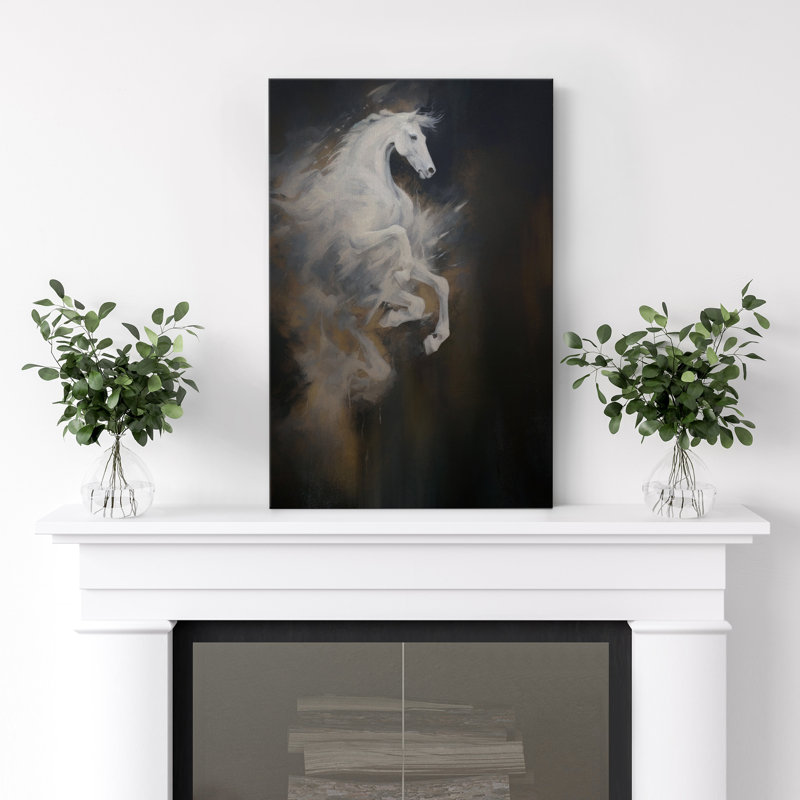 Impression sur toile majestueuse cheval blanc - Décor équestre dramatique pour chambre à coucher ou bureau, H 18 po x l 12 po