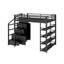 Lit mezzanine double en métal avec tablettes et garde-robe