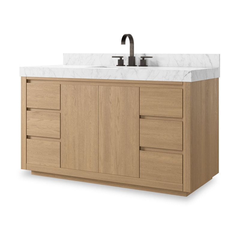 Everett Single Wide Vanity-Satin Light Wash Oak, Satin Light Wash Oak