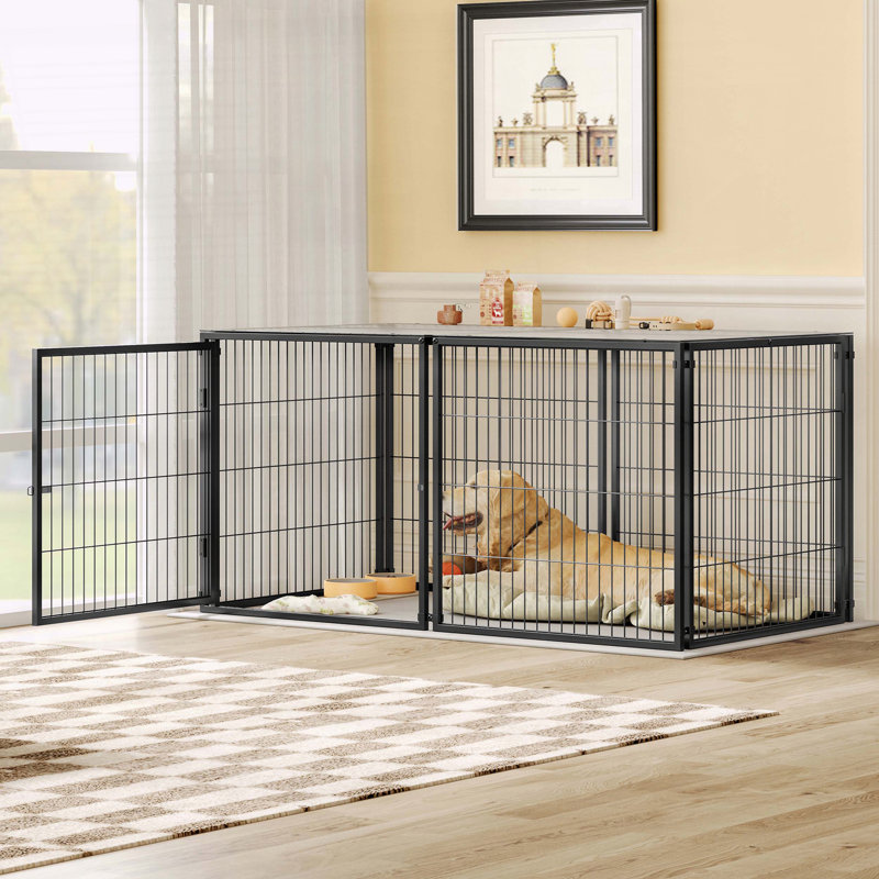 Grande cage pour chiens de taille moyenne avec couvercle supérieur sécuritaire, placement de porte flexible et assemblage facile