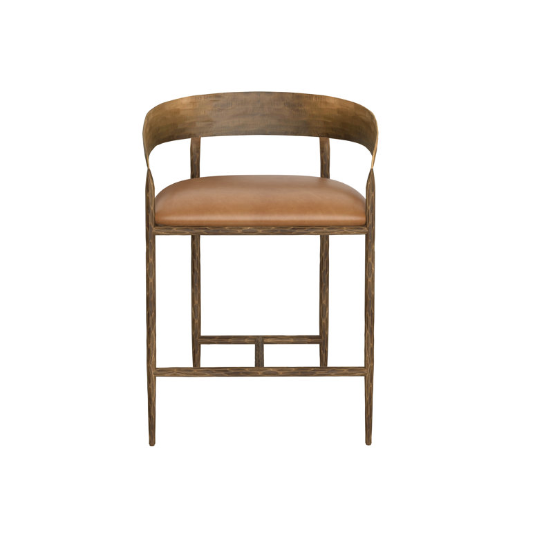 Tabouret de comptoir Zanatta - Cuir brun clair, Tanné, Tabouret de comptoir (siège d'une hauteur de 26,5