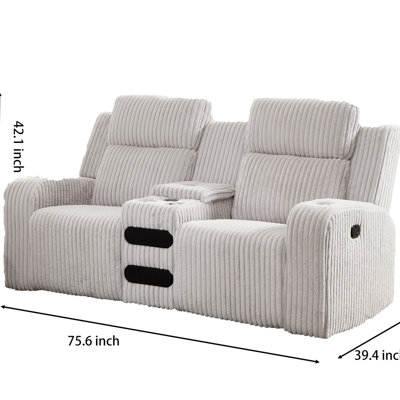 2 fauteuils inclinables manuels avec velours côtelé, porte-gobelets, haut-parleur de musique, recharge sans fil pour le salon gris - flux d'air à fibres creuses, rembourrage rapide en velours côtelé, inclinable et doux et confortable