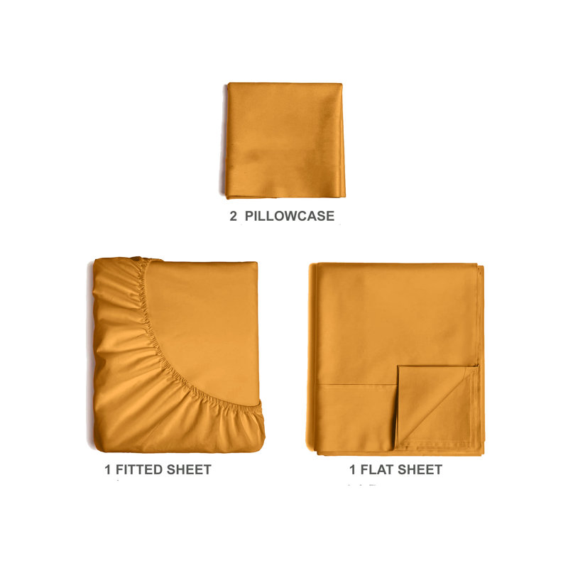  Premium Luxury 4 Piece Rayon from Bamboo Sheet Set, Twin Sheet Set with 2 Pillowcases, Orange