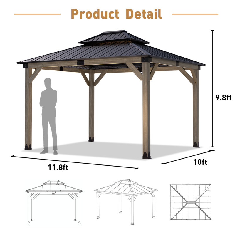 Solid Patio Gazebo, Gray, 10 Ft. H x 12 Ft. W x 10 Ft. D