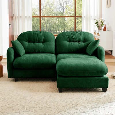 Cloud Sectional L-Shaped Couch With Ottoman,Soft Chenille Fabric,Quilted Pleated Design  Foam,Fits Bedrooms Living Rooms Reading Nooks,Green