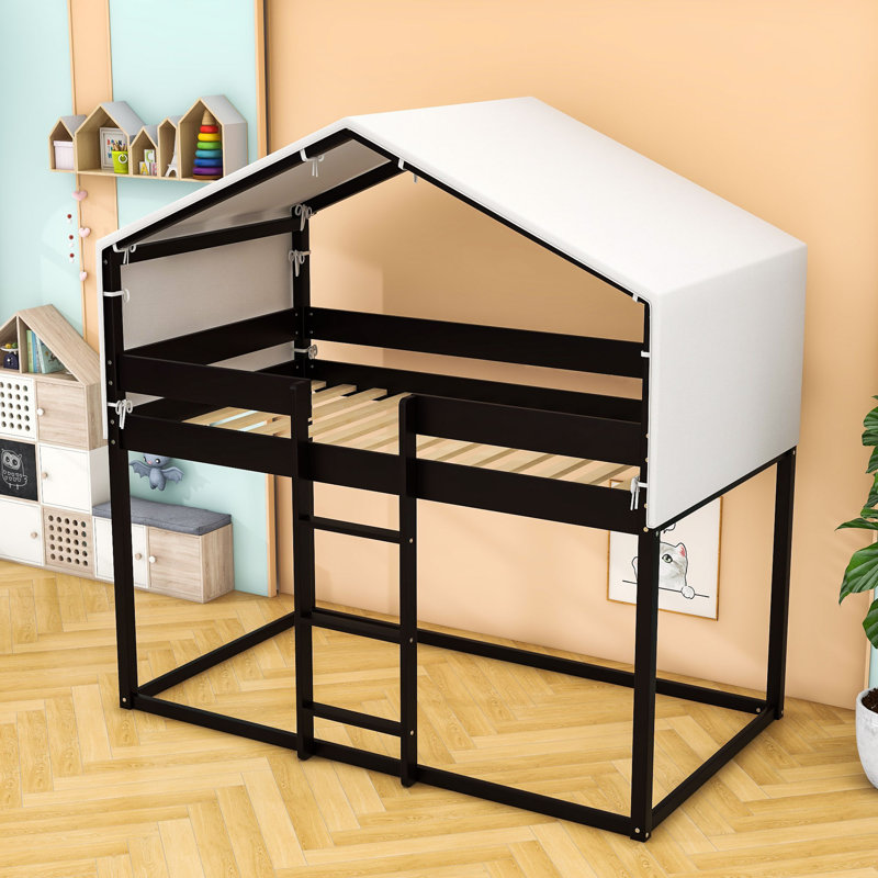 Twin Over Twin Wood Bunk Bed With Playhouse Tent, Espresso
