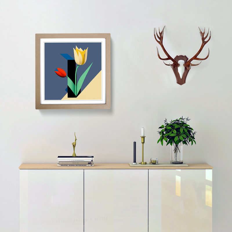 Tulip Flower Suprematism - Framed Print, Oak