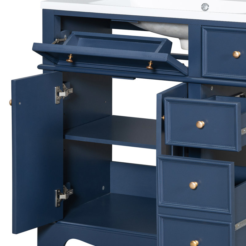 Meuble-lavabo sur pied 36 po avec lavabo en résine, Bleu, Doré