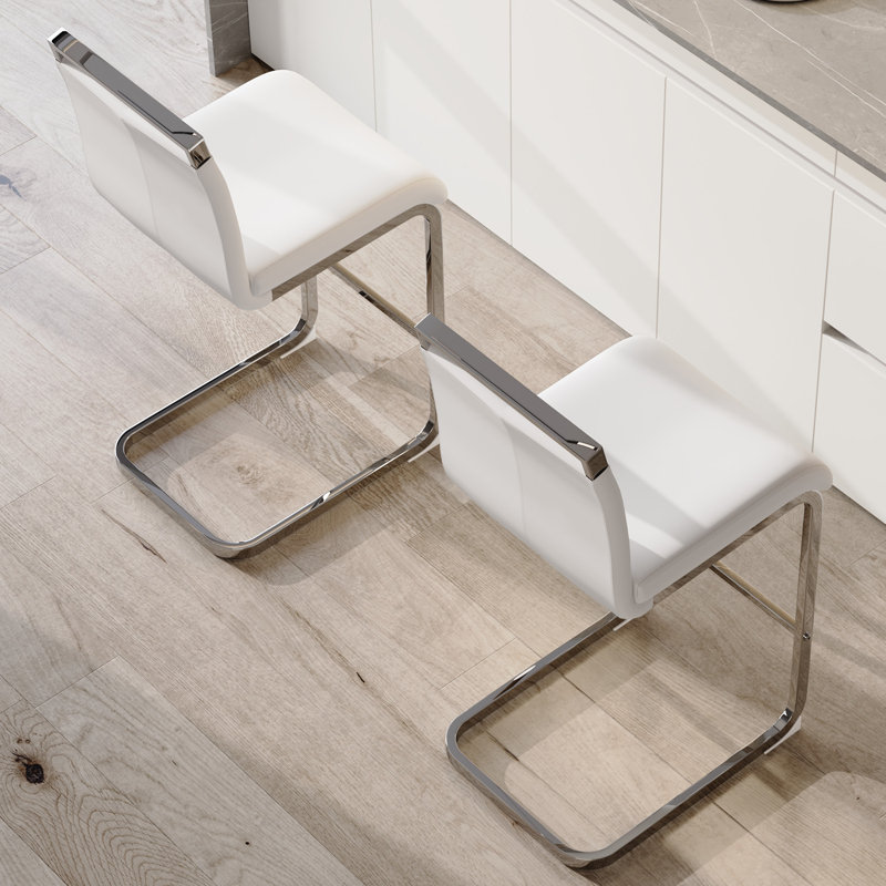 White Faux Leather and Chrome Counter Stools, Set of 2