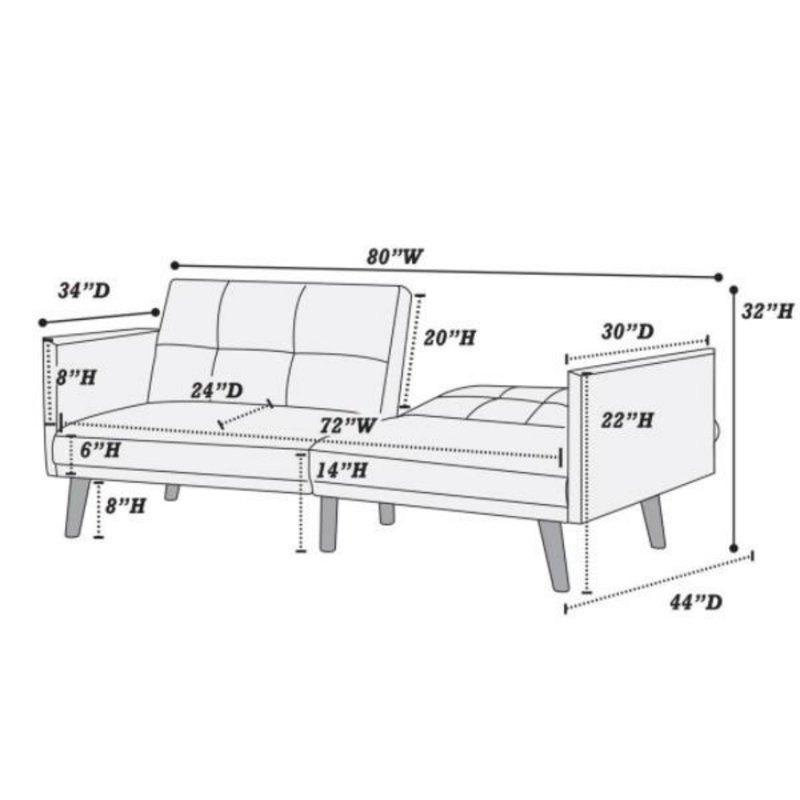 Modern Style Design Convertible Sofa, Light Gray Fabric