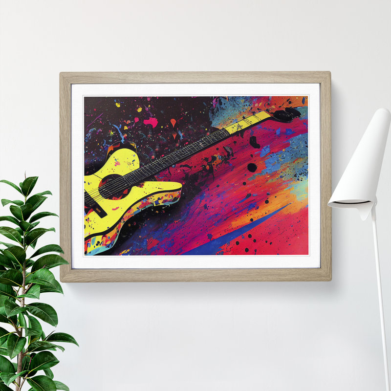 Gorgeous Guitar Splatter Abstract - Single Picture Frame Print, 34cm H x 46cm W x 2cm D, Oak Framed