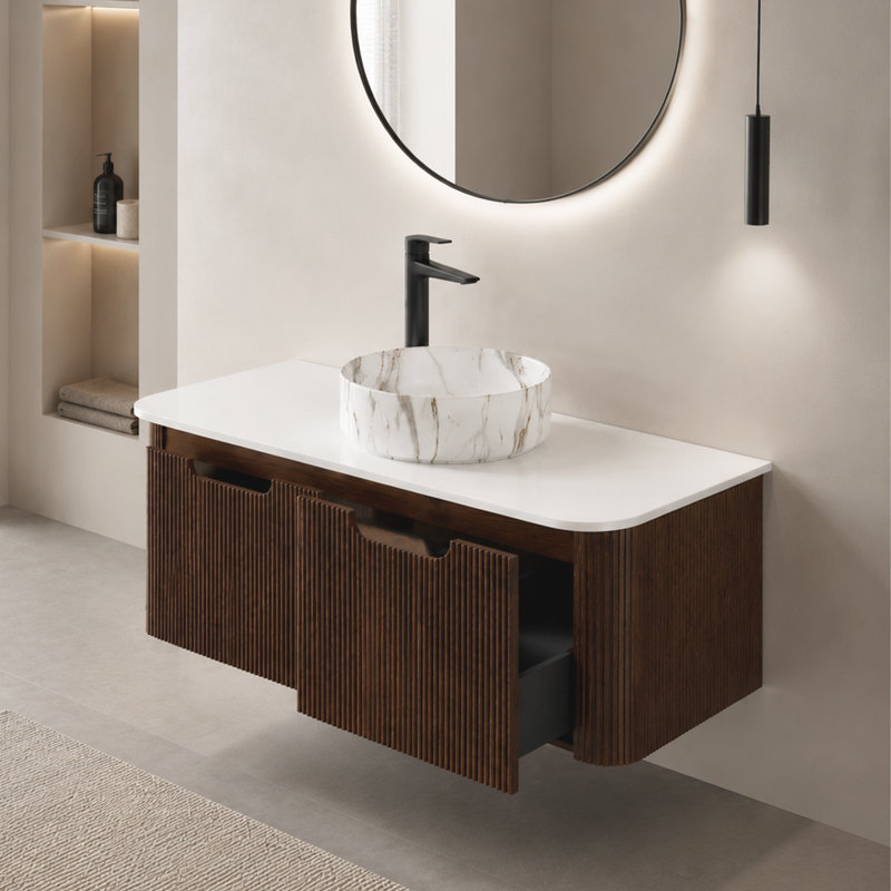 Meuble-lavabo simple mural 48 po avec comptoir en pierre artificielle et lavabo vasque en céramique 48 po