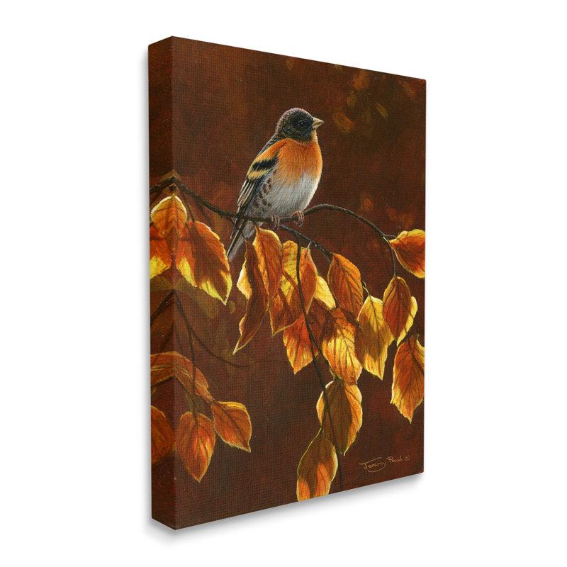 Oiseau brun, feuillage ensoleillé sur toile, H 20 po x l 16 po x P 1,5 po