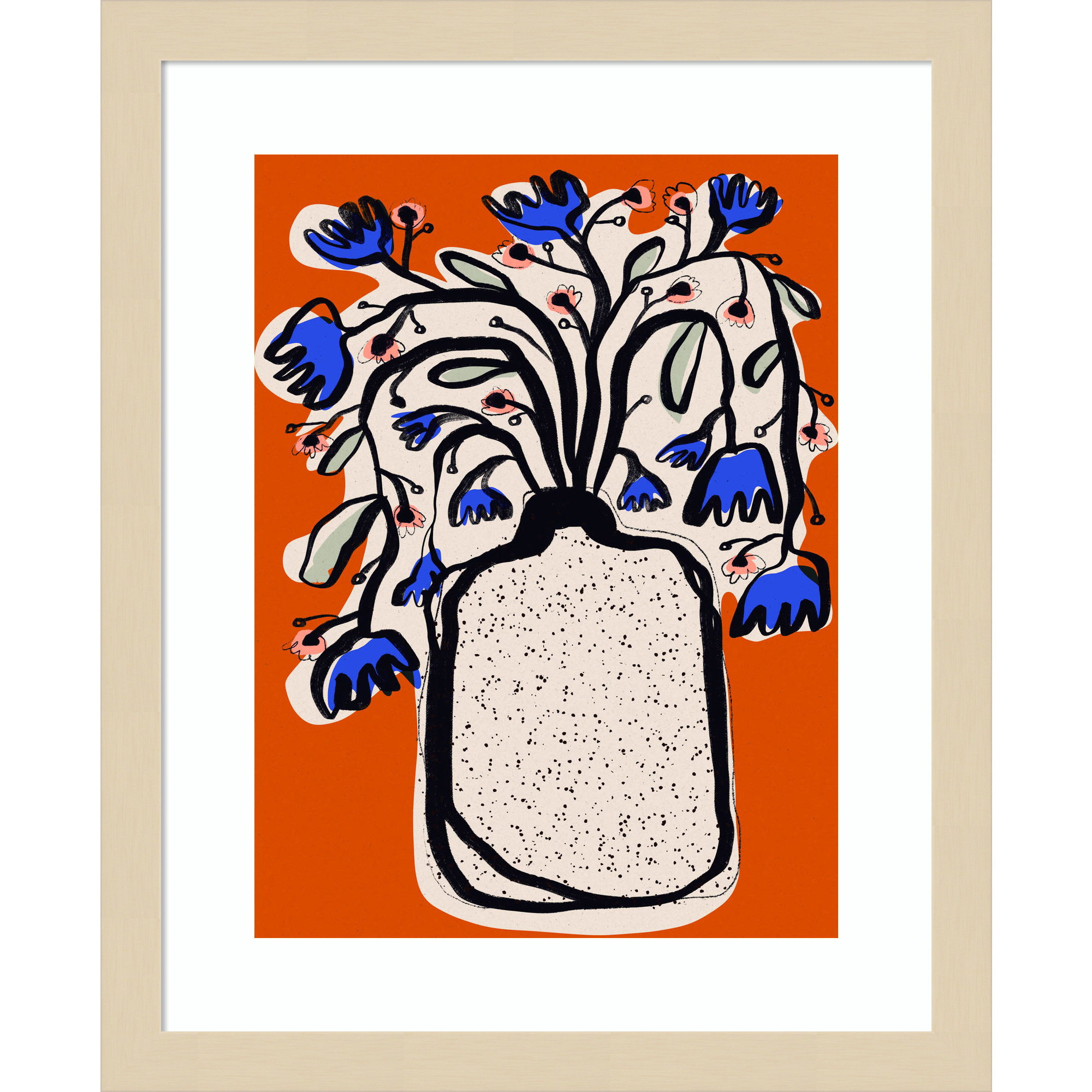 Lovely Flower Bouquet (orange Version) by Treechild Wood Framed Wall Art Print, 16" H x 13" W, Brown 