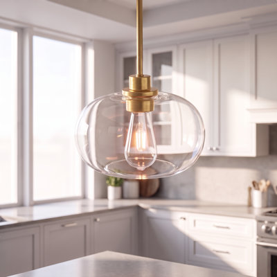 Suspension moderne 1 lumière 10 pouces, fini or brossé, abat-jour en verre transparent, idéal pour îlot de cuisine ou salle à manger, culot E26.