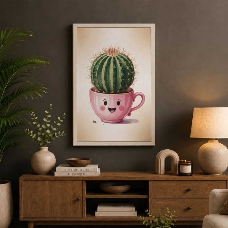 Smiling Cactus Companion Botanical - Wrapped Canvas, 36x24 - 91.4 x 61.0 cm, Cream Border